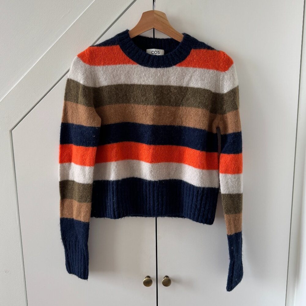 COS | Cropped Striped Sweater Alpaca Wool Orange Blue Tan Green